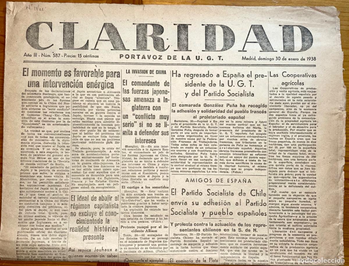 Sammeln von Zeitschriften und Zeitungen: CLARIDAD- UGT- GUERRA CIVIL- PERIODICO- 1938