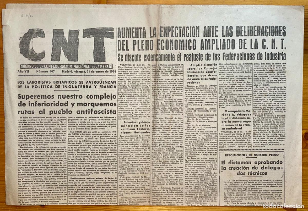 Sammeln von Zeitschriften und Zeitungen: CNT- GUERRA CIVIL- PERIODICO- ORGANO CONFEDERACION NACIONAL TRABAJO- 1938