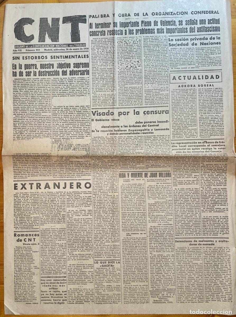 Sammeln von Zeitschriften und Zeitungen: CNT- GUERRA CIVIL- PERIODICO- ORGANO CONFEDERACION NACIONAL TRABAJO- 1938