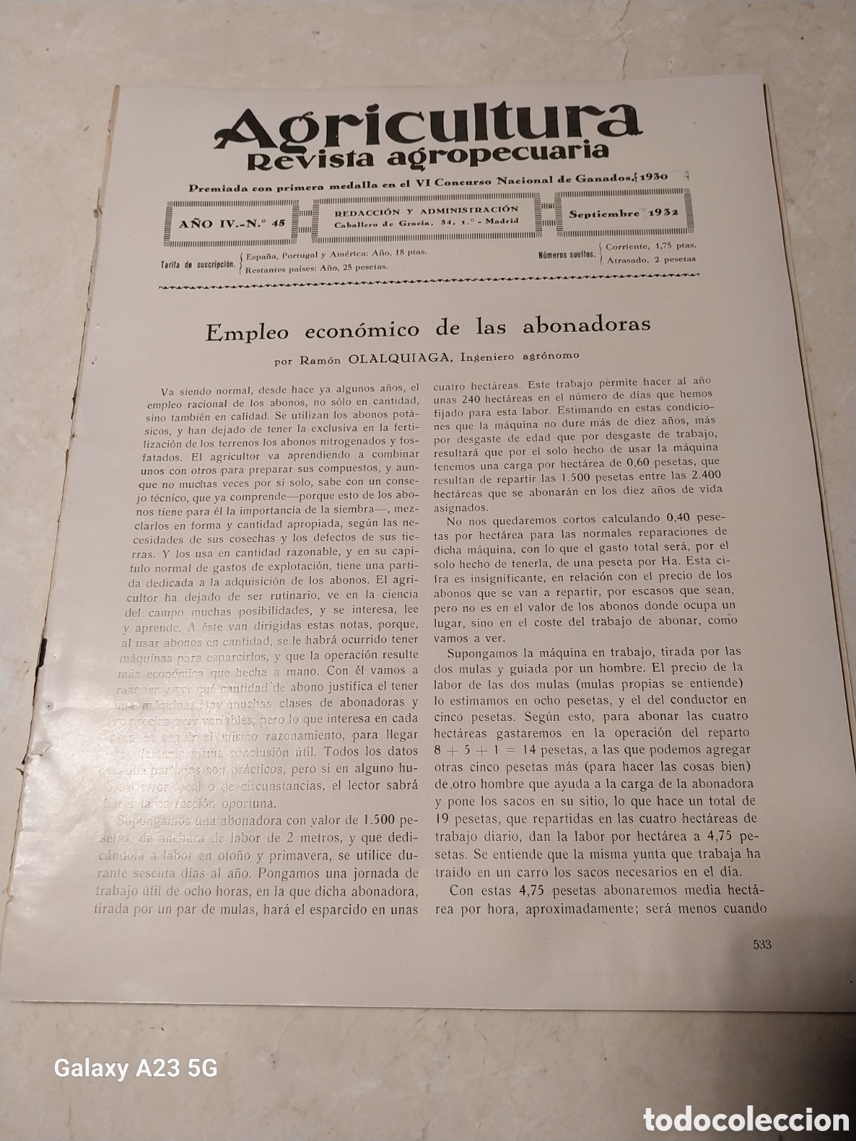 Collection Magazines and Newspapers: REVISTA 1932 CONSTRUCCIONES EL HENO- SILO.SELECCION DE GALLINAS PONEDORAS.LAS ROZAS DE MONTES. OLIVO