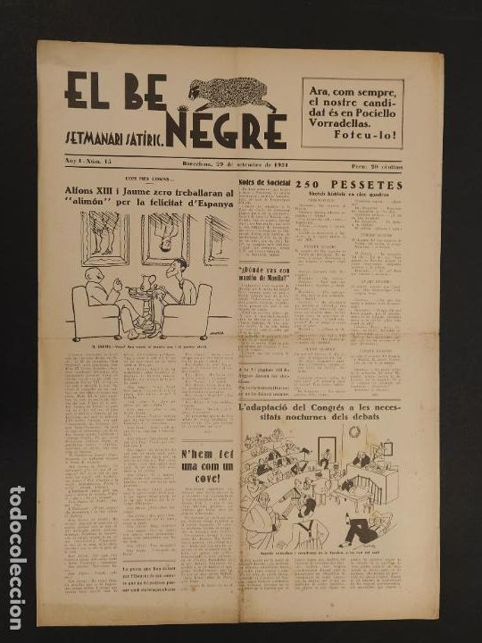 Coleccionismo de revistas y peri&oacute;dicos: EL BE NEGRE - SETMANARI SATIRIC - NUMERO 15 - 29 DE SETEMBRE ANY 1931 -VEURE FOTOS-(K-12.024)
