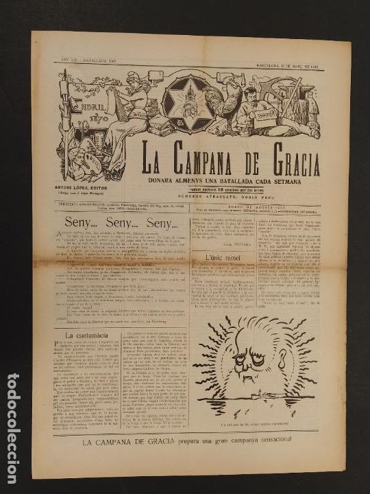 Coleccionismo de revistas y peri&oacute;dicos: LA CAMPANA DE GRACIA - BATALLADA 3168 - MAR&Ccedil; ANY 1930 -VEURE FOTOS-(V-24.819)