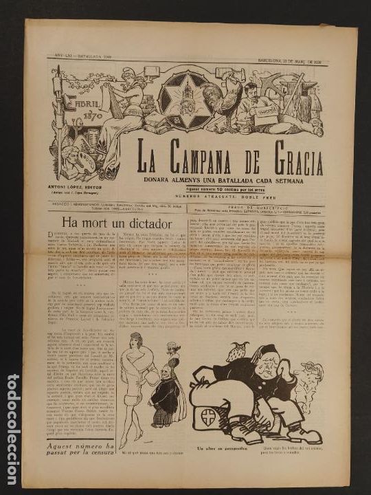 Coleccionismo de revistas y peri&oacute;dicos: LA CAMPANA DE GRACIA - BATALLADA 3169 - MAR&Ccedil; ANY 1930 -VEURE FOTOS-(V-24.819)