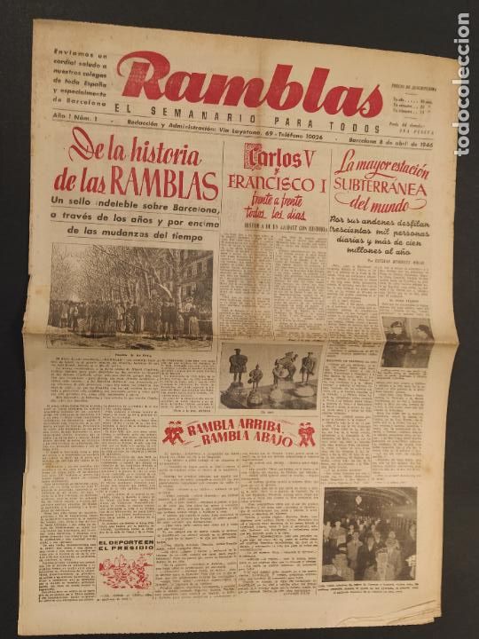 Coleccionismo de Revistas y Peri&oacute;dicos: RAMBLAS - EL SEMANARIO PARA TODOS - NUMERO 1 - 8 DE ABRIL A&Ntilde;O 1946 -VER FOTOS-(V-24.820)