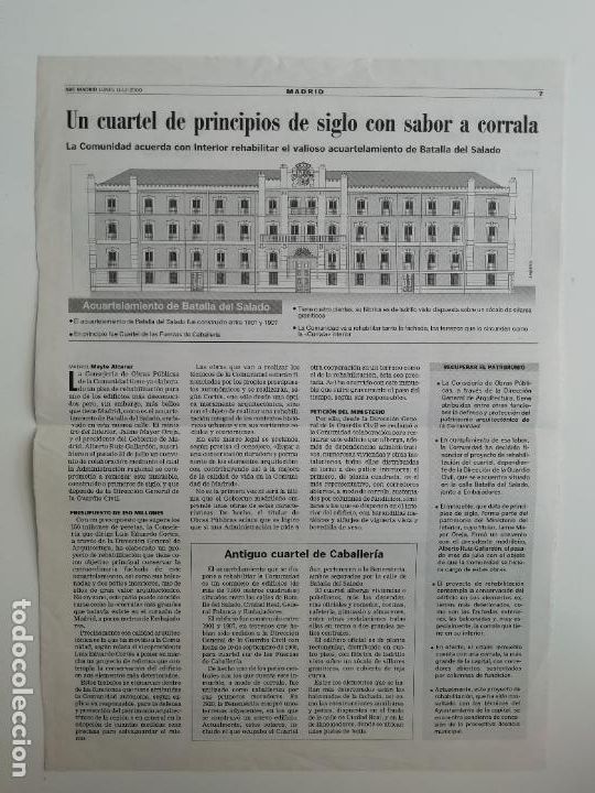 Coleccionismo de Revistas y Peri&oacute;dicos: Recorte Restauraci&oacute;n cuartel Batalla del Salado Madrid Patrimonio arquitect&oacute;nico ABC 11 12 2002
