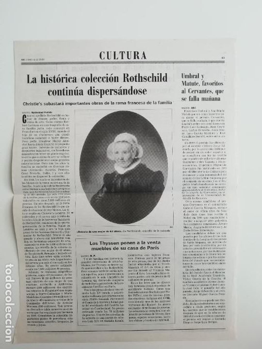 Coleccionismo de Revistas y Peri&oacute;dicos: Recorte Subasta Christies's Colecci&oacute;n Rothschild Rembrandt Premio Cervantes ABC 11 12 2000