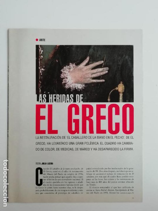 Colecionismo de Revistas e Jornais: Reportaje Las heridas de El Greco Julia Luz&aacute;n Restauraci&oacute;n Caballero de la mano en el pecho