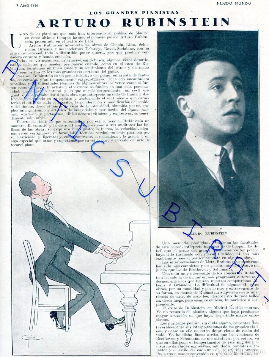 Coleccionismo de revistas y peri&oacute;dicos: REVISTA A&Ntilde;O 1916 FRANCISCO COSTA VIOLINISTA TOMAS TERAN PIANISTA ARTHUR RUBINSTEIN
