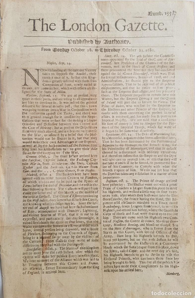 Colecionismo de Revistas e Jornais: THE LONDON GAZETTE, 18 October 1680