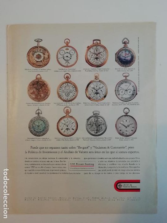 Coleccionismo de Revistas y Peri&oacute;dicos: Recorte Publicidad relojes Breguet y Vacheron & Constantin Uni&oacute;n de Bancos Suizos