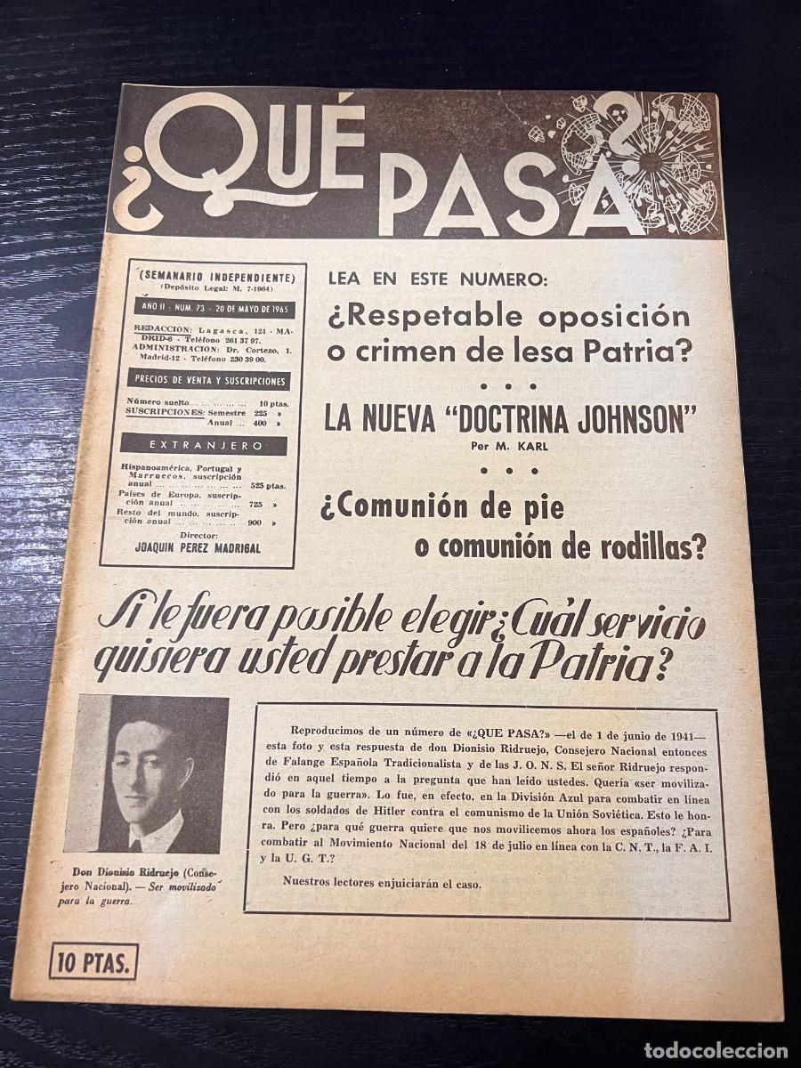 Collection Magazines and Newspapers: &iquest;QU&Eacute; PASA? SEMANARIO INDEPENDIENTE. A&Ntilde;O II. N&ordm; 73. 20 MAYO DE 1965. LA NUEVA DOCTRINA JOHNSON. VER