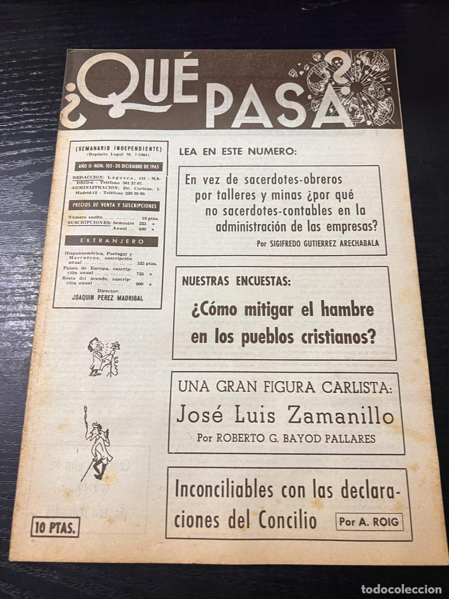 Colecionismo de Revistas e Jornais: &iquest;QU&Eacute; PASA? SEMANARIO INDEPENDIENTE. A&Ntilde;O II. N&ordm; 105. 30 DICIEMBRE DE 1965. COMO MITIGAR EL HAMBRE