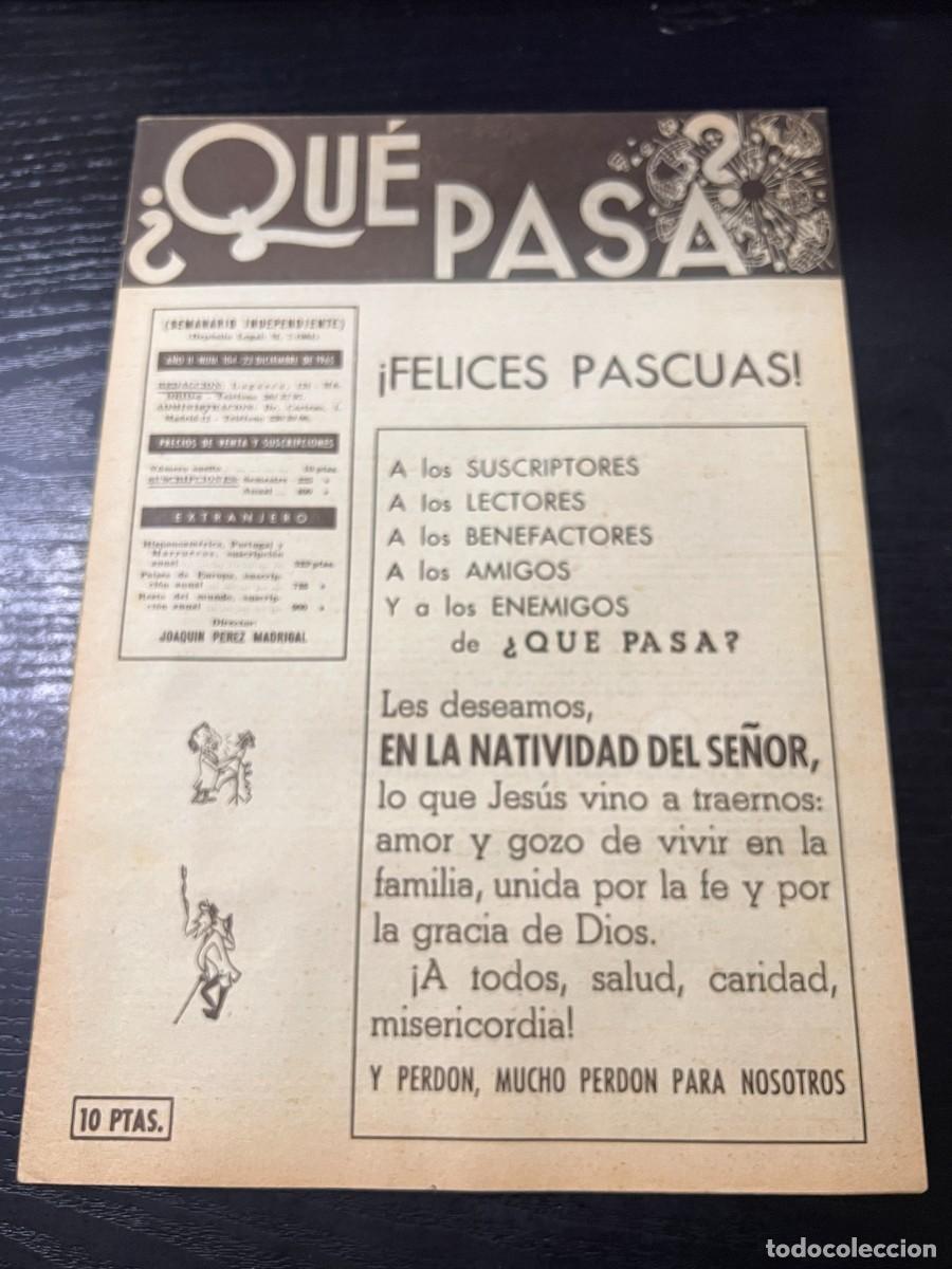 Coleccionismo de revistas y peri&oacute;dicos: &iquest;QU&Eacute; PASA? SEMANARIO INDEPENDIENTE. A&Ntilde;O II. N&ordm; 104. 23 DICIEMBRE DE 1965.LOS HABERES DEL CLERO