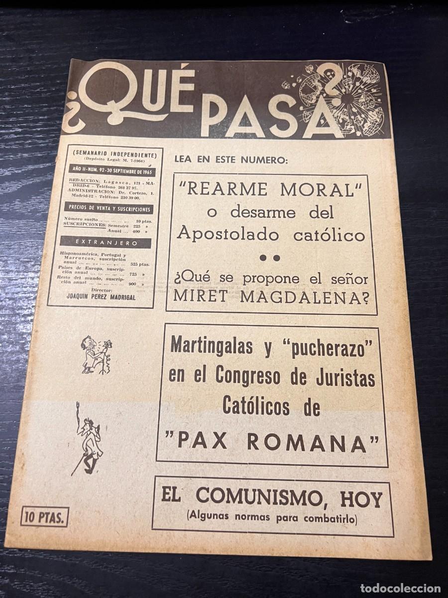 Colecionismo de Revistas e Jornais: &iquest;QU&Eacute; PASA? SEMANARIO INDEPENDIENTE. A&Ntilde;O II. N&ordm; 92. 30 SEPTIEMBRE DE 1965. REARME MORAL. LEER