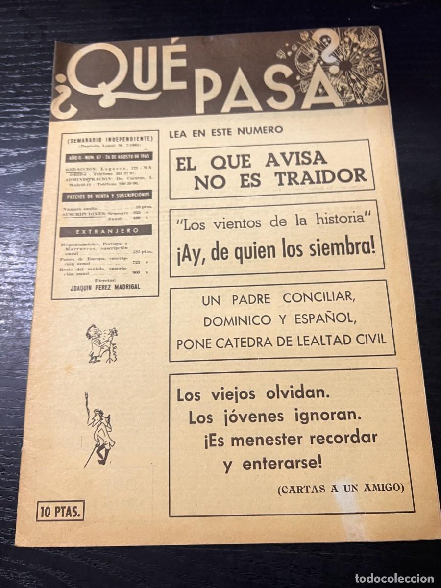 Collection Magazines and Newspapers: &iquest;QU&Eacute; PASA? SEMANARIO INDEPENDIENTE. A&Ntilde;O II. N&ordm; 87. 26 SEPTIEMBRE DE 1965. LIBERTAD DE LA IGLESIA