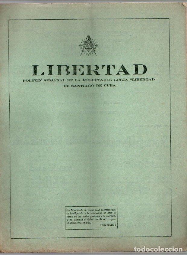 Coleccionismo de Revistas y Peri&oacute;dicos: LIBERTAD. BOLETIN SEMANAL DE LOGIA &rdquo;LIBERTAD&rdquo; DE SANTIAGO DE CUBA. MASONERIA. 21 FEBRERO 1957, RARO
