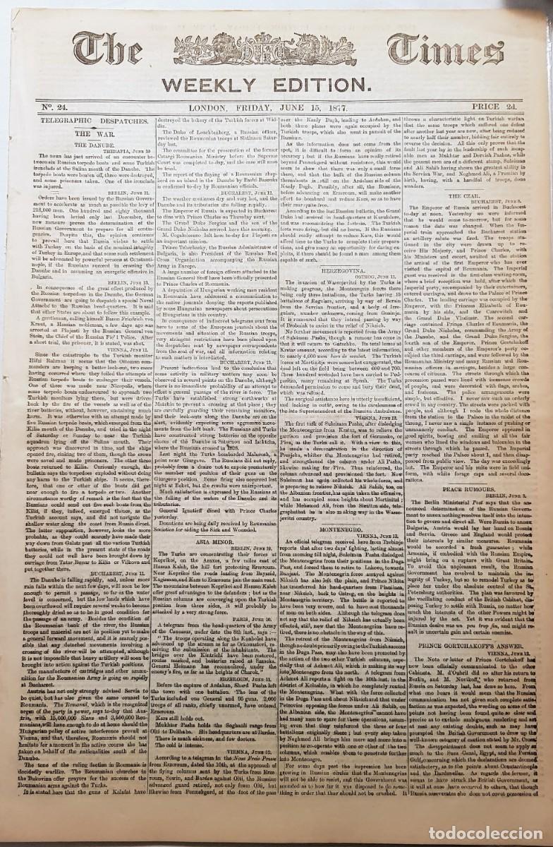 Coleccionismo de Revistas y Peri&oacute;dicos: The Times, Weekly edition. June 15, 1877. Guerra ruso-turca (1877-1878). Victo Hugo.