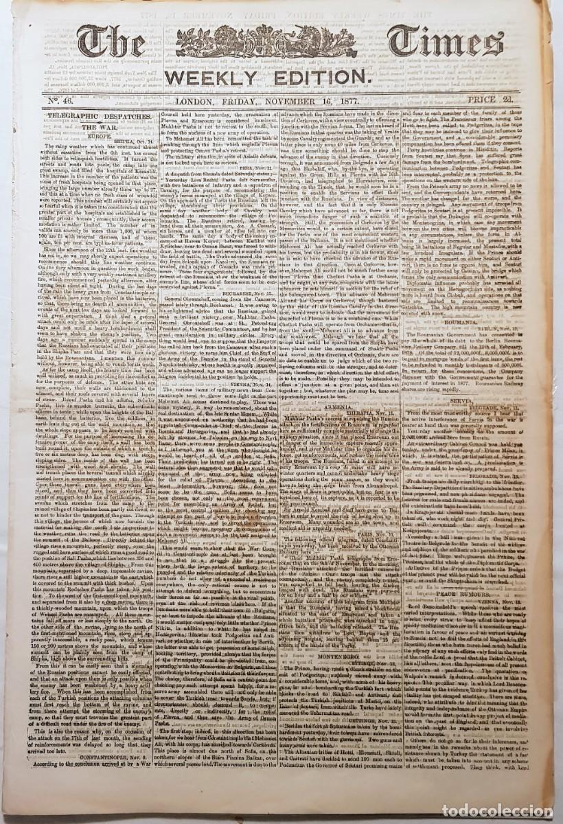 Coleccionismo de Revistas y Peri&oacute;dicos: The Times, Weekly edition. November 16, 1877. Guerra ruso-turca (1877-1878)