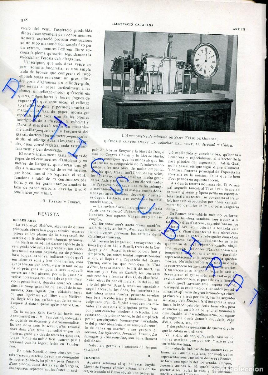 Collection Magazines and Newspapers: REVISTA A&Ntilde;O 1905 MEDICION DEL VIENTO ANEMOMETRO ANEMOMETRE RICHARD EN SANT FELIU DE GUIXOLS METEO