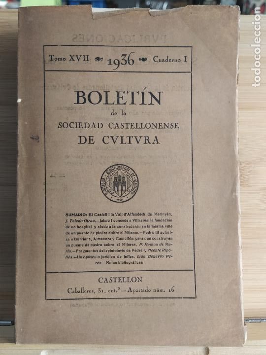 Collection Magazines and Newspapers: CASTELLON -BOLETIN DE LA SOCIEDAD CASTELLONENSE DE CULTURA -A&Ntilde;O 1936 CUADERNO I-VER FOTOS-(K-12.248)