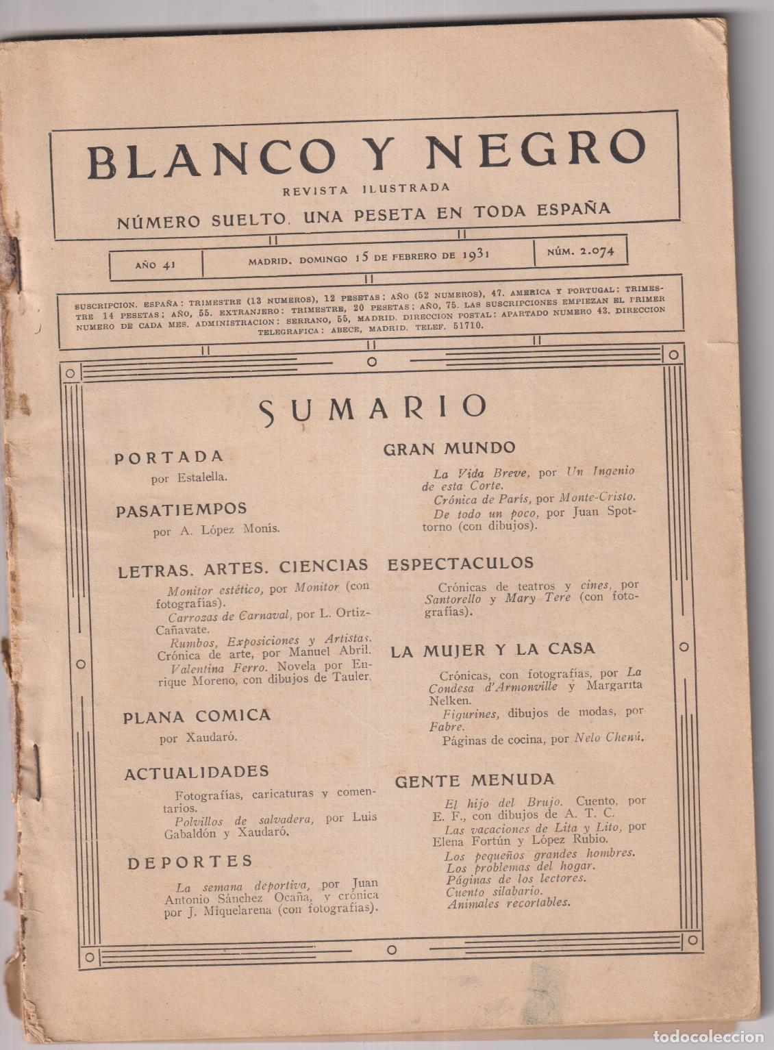 Coleccionismo de Revistas y Peri&oacute;dicos: Blanco u negro n&ordm; 2074. Madrid 15 de Febrero de 1931