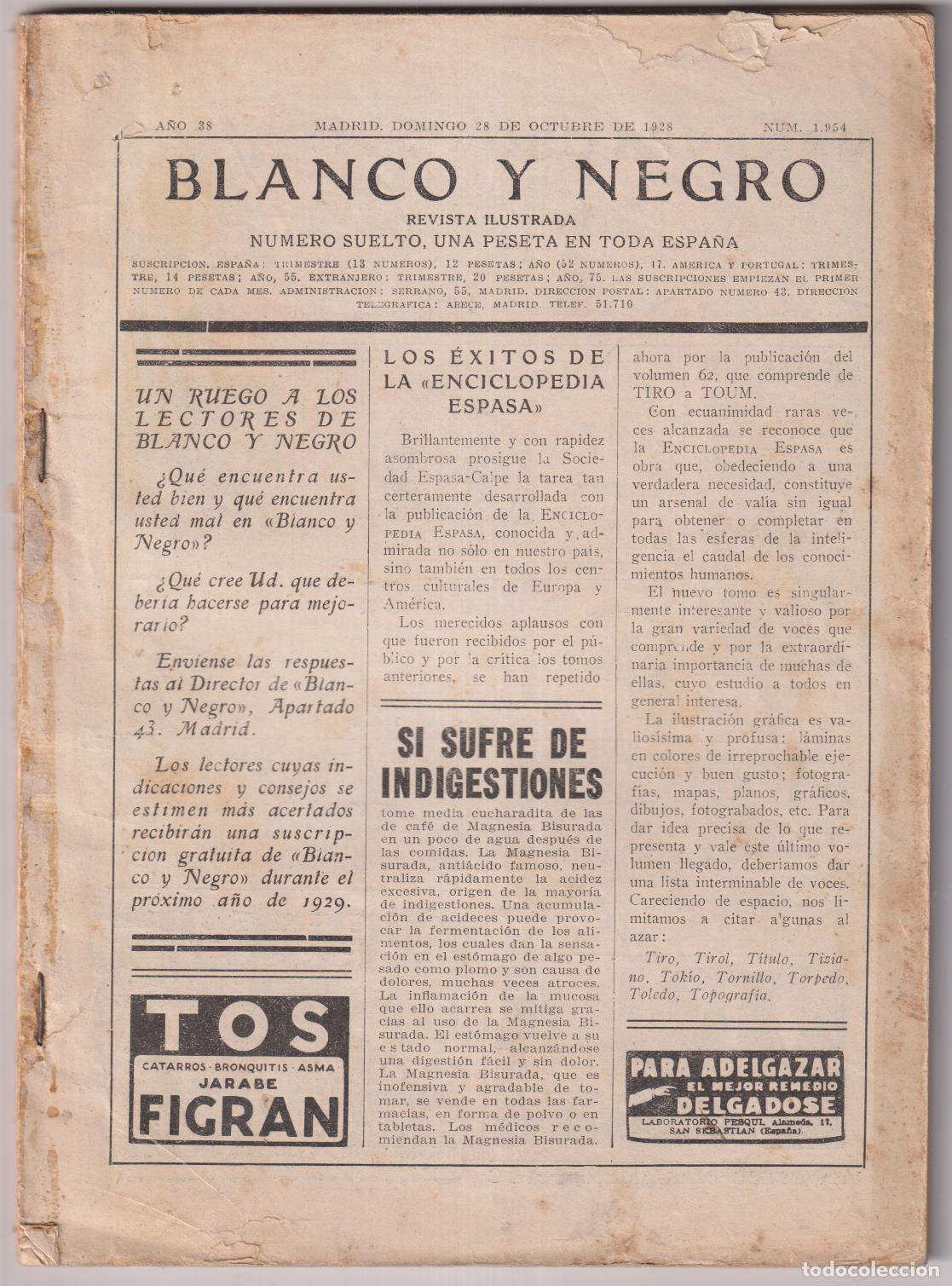 Coleccionismo de Revistas y Peri&oacute;dicos: Blanco y Negro n&ordm; 1954. Madrid 28 de octubre de 1928