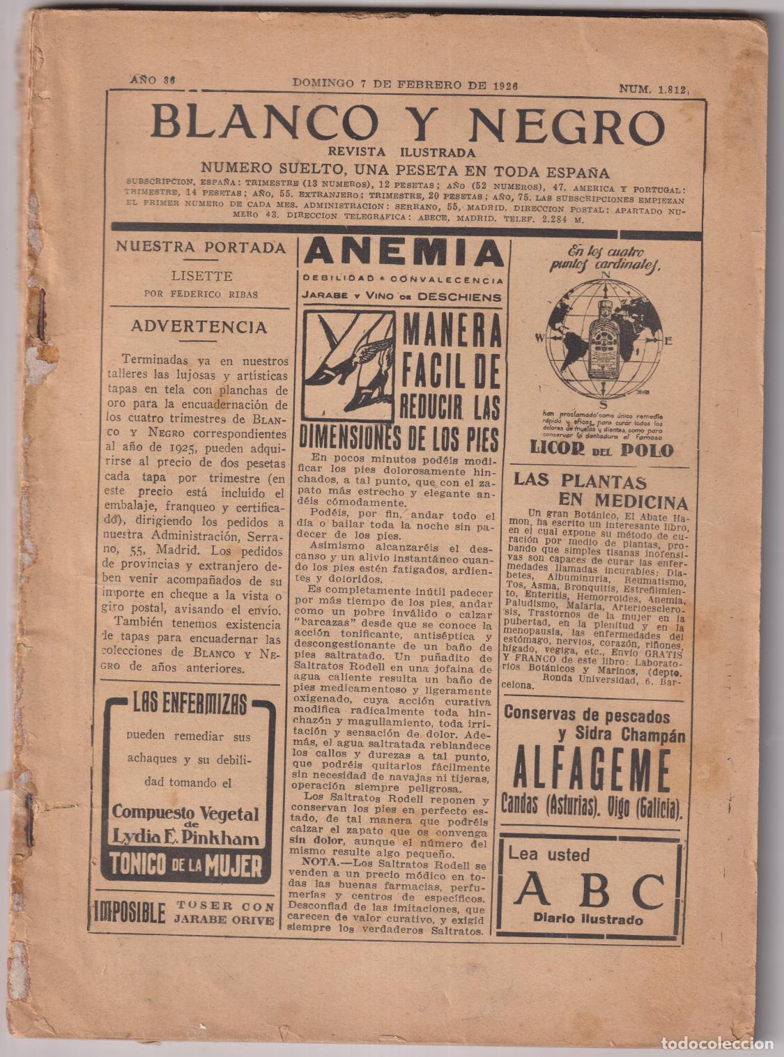 Coleccionismo de Revistas y Peri&oacute;dicos: Blanco y Negro n&ordm; 1812. Madrid 7 de Febrero de 1926