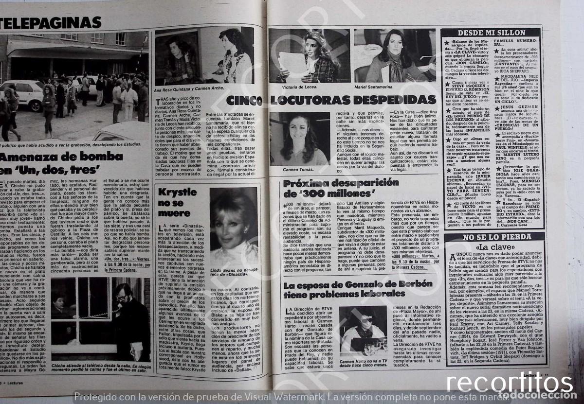 Coleccionismo de Revistas y Peri&oacute;dicos: AMENAZA DE BOMBA EN EL UN DOS TRES 1 2 3 CHICHO IBA&Ntilde;EZ SERRADOR LINDA EVANS DINASTIA