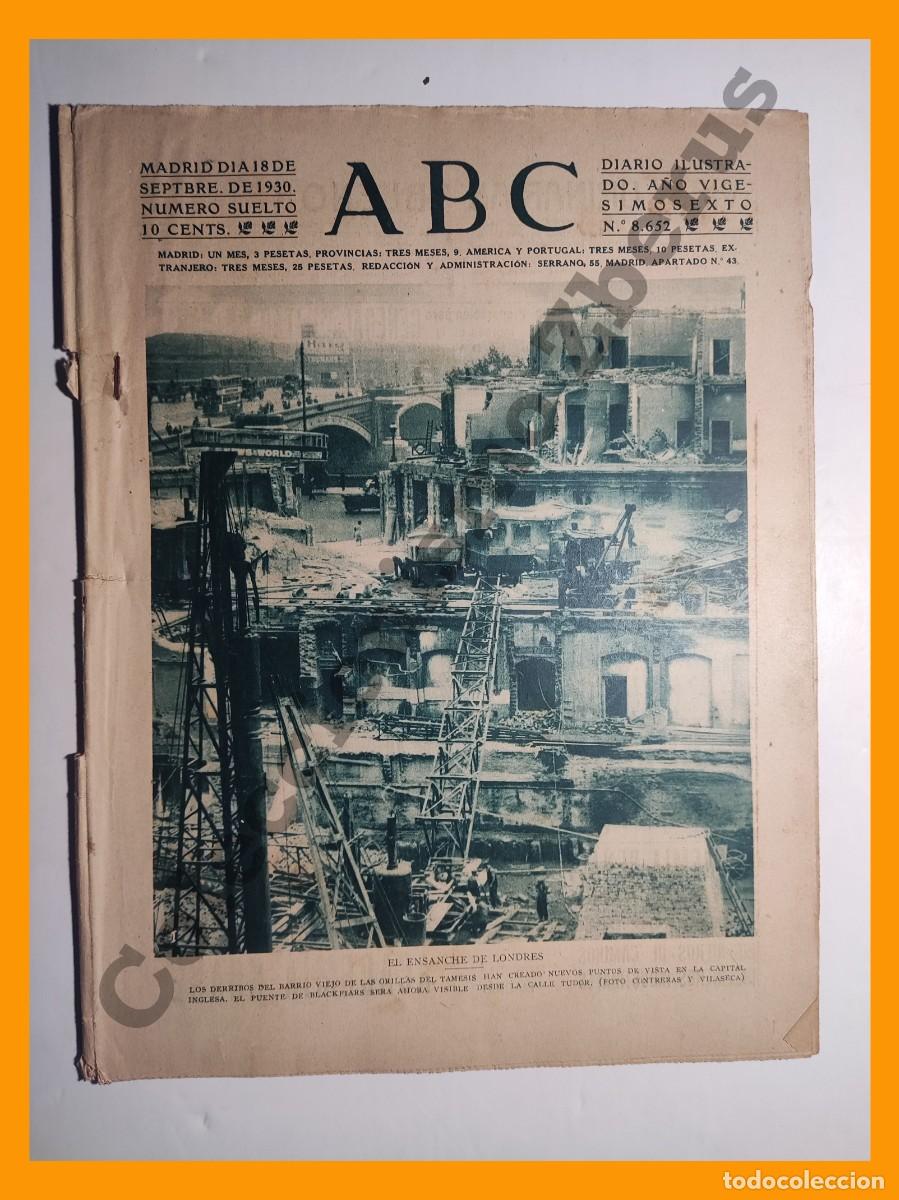Coleccionismo de Revistas y Peri&oacute;dicos: ABC 18 Sept 1930 - Ensanche Londres; Amadeo Vives; XVI Asamblea Oftalmologica Santiago Compostela