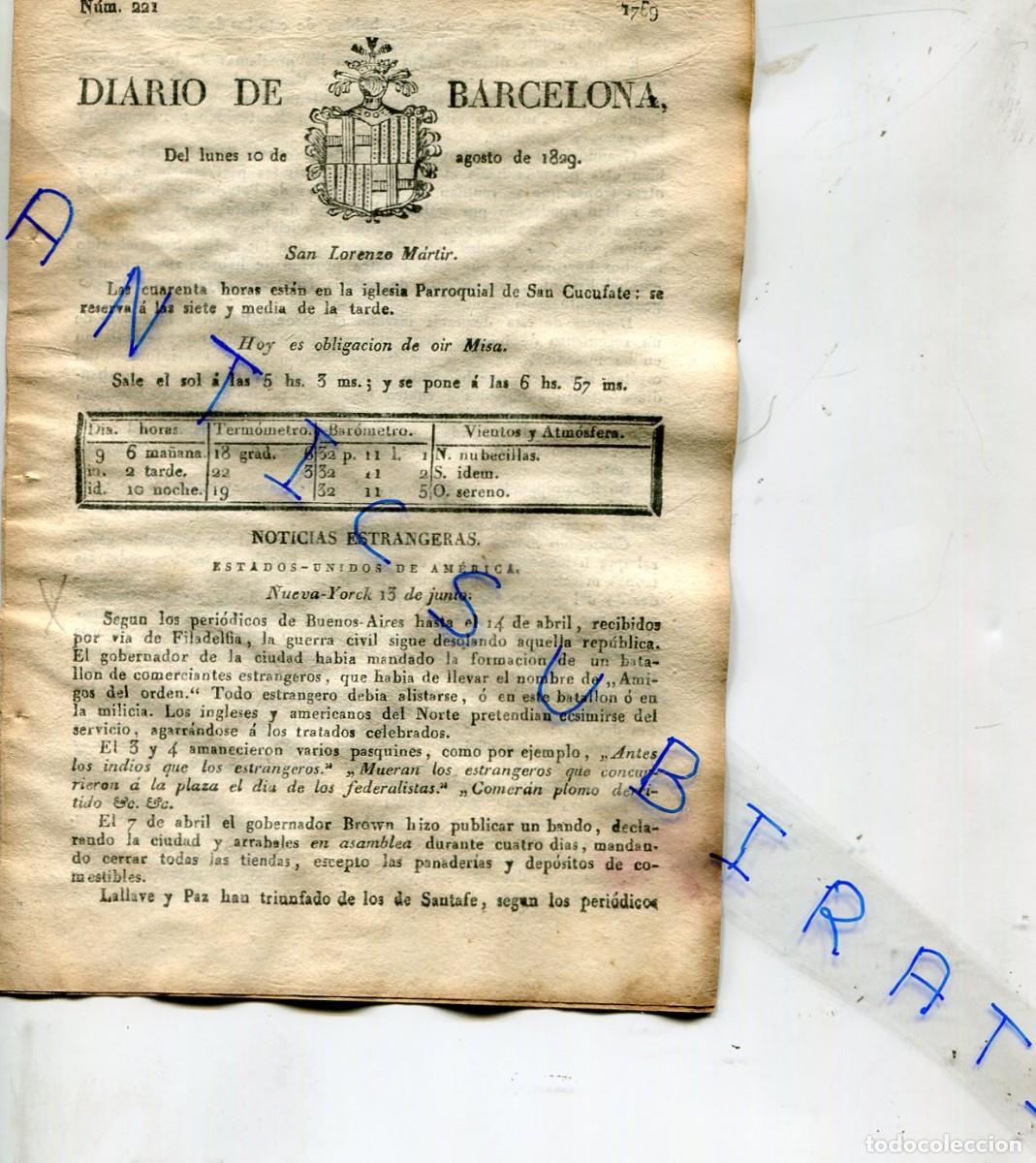 Coleccionismo de revistas y peri&oacute;dicos: DIARIO DE BARCELONA A&Ntilde;O 1829 GUERRA EN ESTADOS UNIDOS USA ARGENTINA BUENOS AIRES MONTEVIDEO SANTAFE