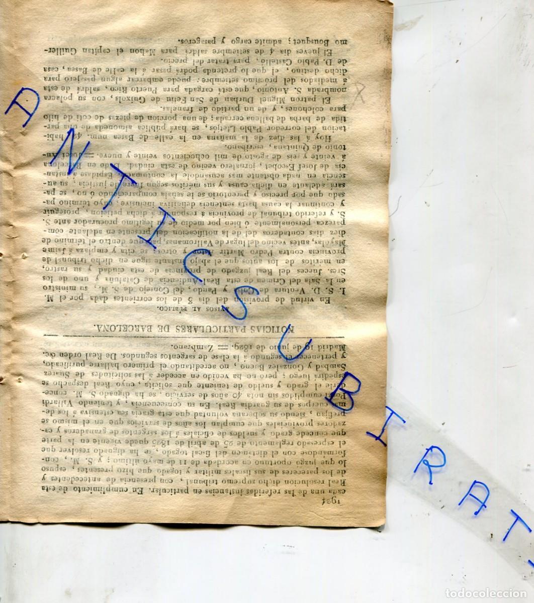 Collection Magazines and Newspapers: DIARIO DE BARCELONA A&Ntilde;O 1829 PATRON MARINERO MIGUEL DURBAN DE SANT FELIU DE GUIXOLS VA A PUERTO RICO