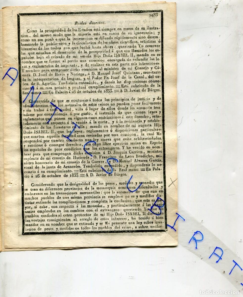 Sammeln von Zeitschriften und Zeitungen: DIARIO A&Ntilde;O 1833 REFORMA MONETARIA DE ESPA&Ntilde;A ISABEL II LEY DE IGUALACION DE PESOS VALOR DE MONEDAS
