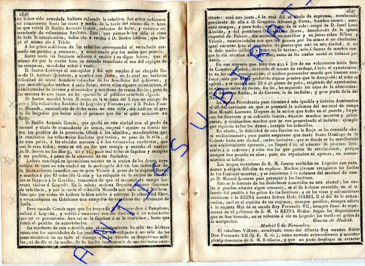 Coleccionismo de Revistas y Peri&oacute;dicos: DIARIO A&Ntilde;O 1833 PRIMERA GUERRA CARLISTA EN SOTO DE CAMEROS RIOJA MANUEL LORENZO