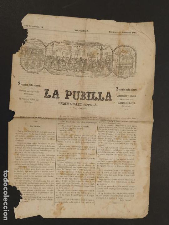 Colecionismo de Revistas e Jornais: LA PUBILLA - SETMANARI CATALA - NUMERO 14 ANY 1867 - BARCELONA -VEURE FOTOS-(V-24.928)