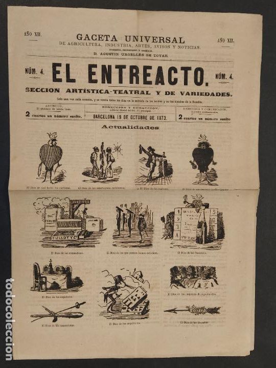 Colecionismo de Revistas e Jornais: EL ENTREACTO - NUMERO 4 - SECCION ARTISTICA TEATRAL Y VARIEDADES - A&Ntilde;O 1873 -VER FOTOS-(V-24.943)