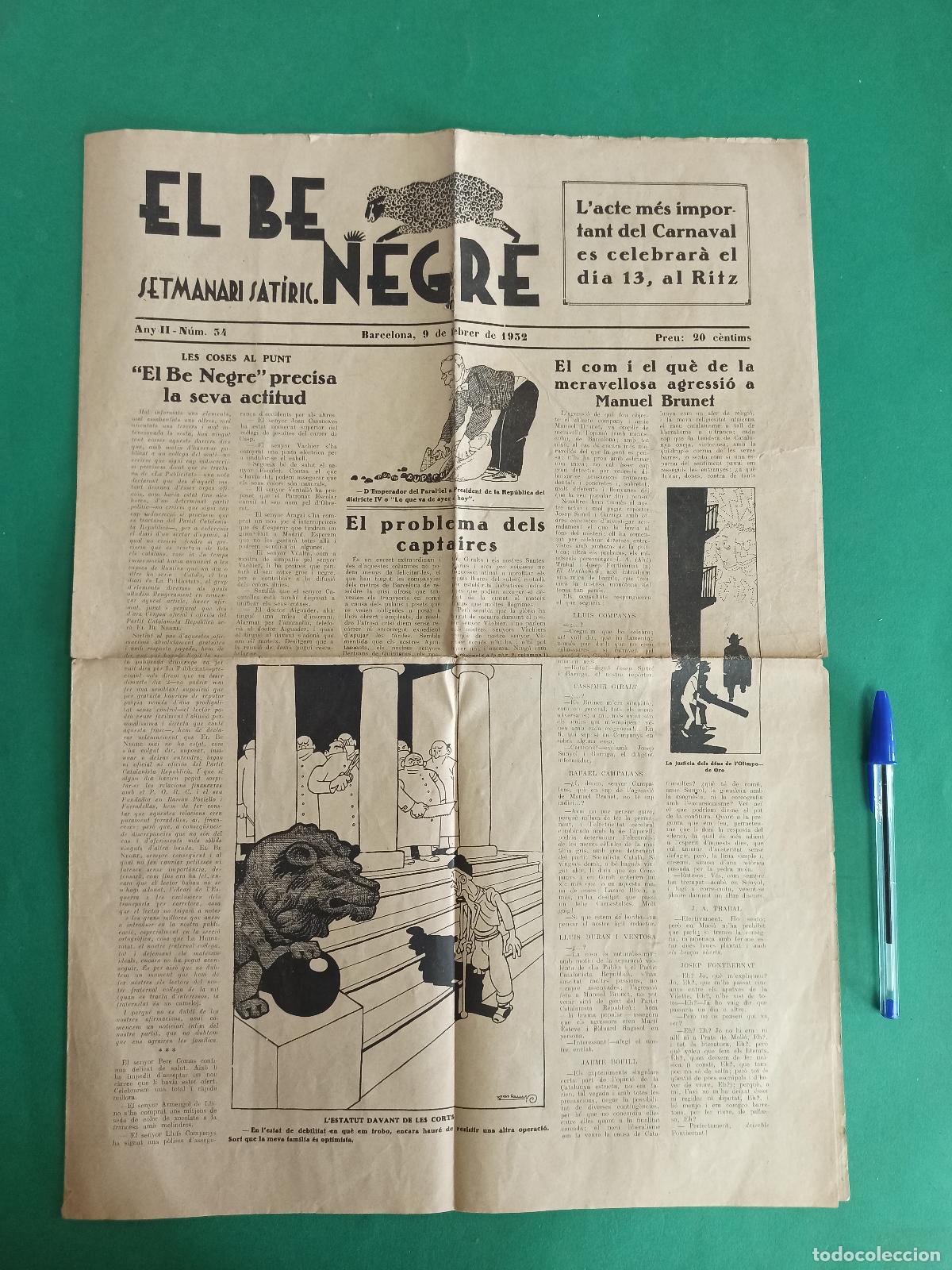 Collezionismo di Riviste e Giornali: Antiguo periodico revista satirica El Be Negre. 1932.