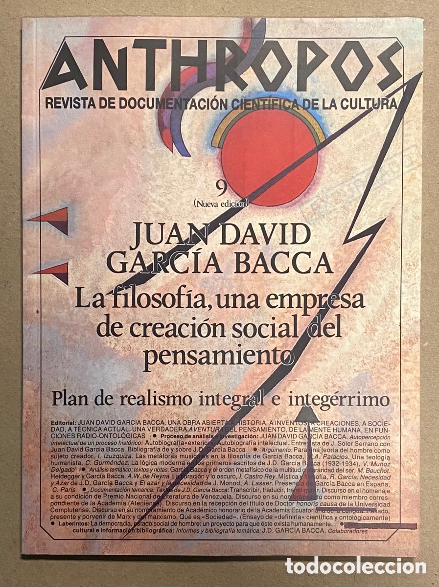Collection Magazines and Newspapers: ANTHROPOS N&deg; 9 (1991). REVISTA DE DOCUMENTACI&Oacute;N CIENT&Iacute;FICA DE LA CULTURA. JUAN DAVID GARC&Iacute;A BACCA