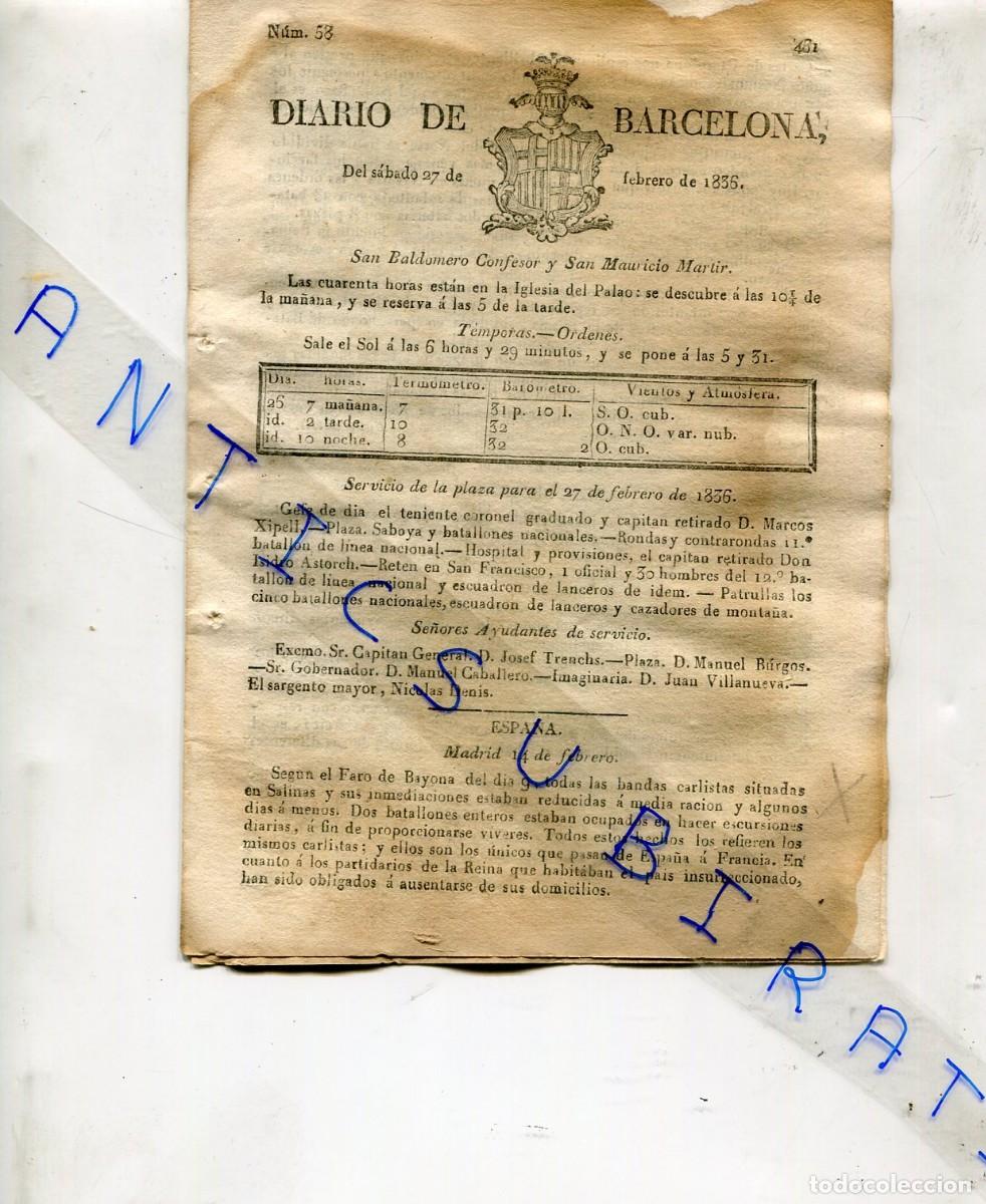 Coleccionismo de Revistas y Peri&oacute;dicos: DIARIO A&Ntilde;O 1836 PRIMERA GUERRA CARLISTA EN SALINAS BAYONA PAMPLONA ANSEJO GENERAL TELLO BATANERO
