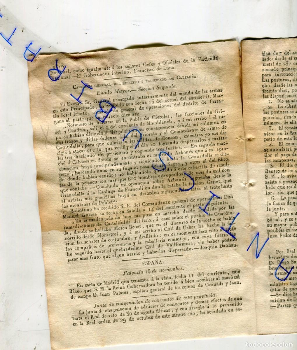 Collezionismo di Riviste e Giornali: DIARIO A&Ntilde;O 1836 PRIMERA GUERRA CARLISTA EN GRANADELLA ARBONES CASTELLFOLLIT DEL BOIX USBER