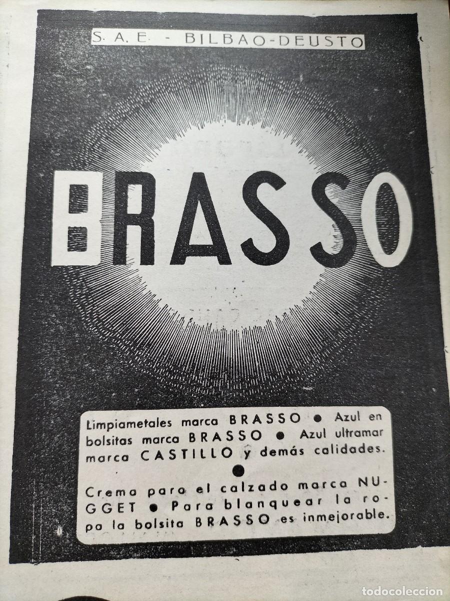 Collezionismo di Riviste e Giornali: BRASSO BILBAO DEUSTO LIMPIAMETALES CREMA CALZADO MARCA NUGGET HOJA REVISTA 1938
