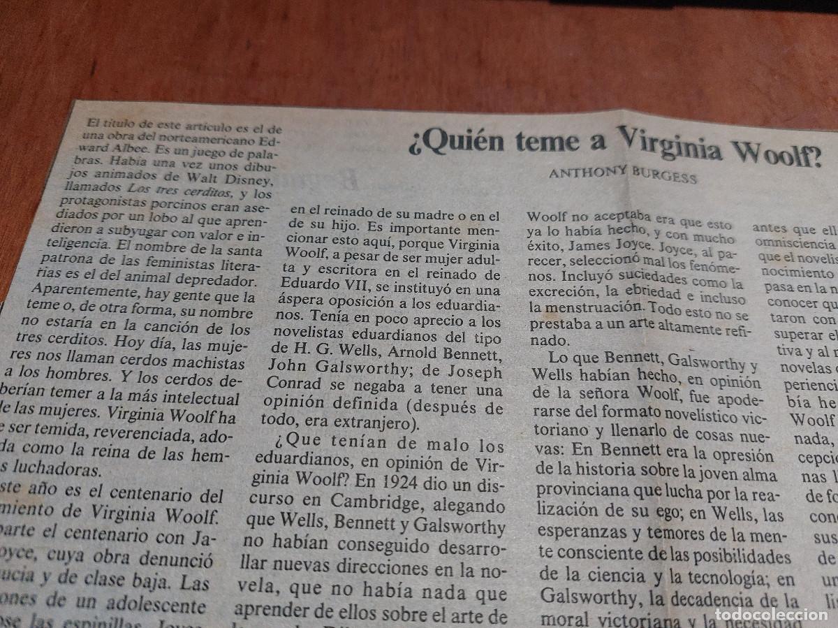 Coleccionismo de revistas y peri&oacute;dicos: QUI&Eacute;N TEME A VIRGINIA WOOLF. ANTHONY BURGUESS. 1 HOJA. ART&Iacute;CULO PERI&Oacute;DICO. DOBLADO. AMARILLENTO