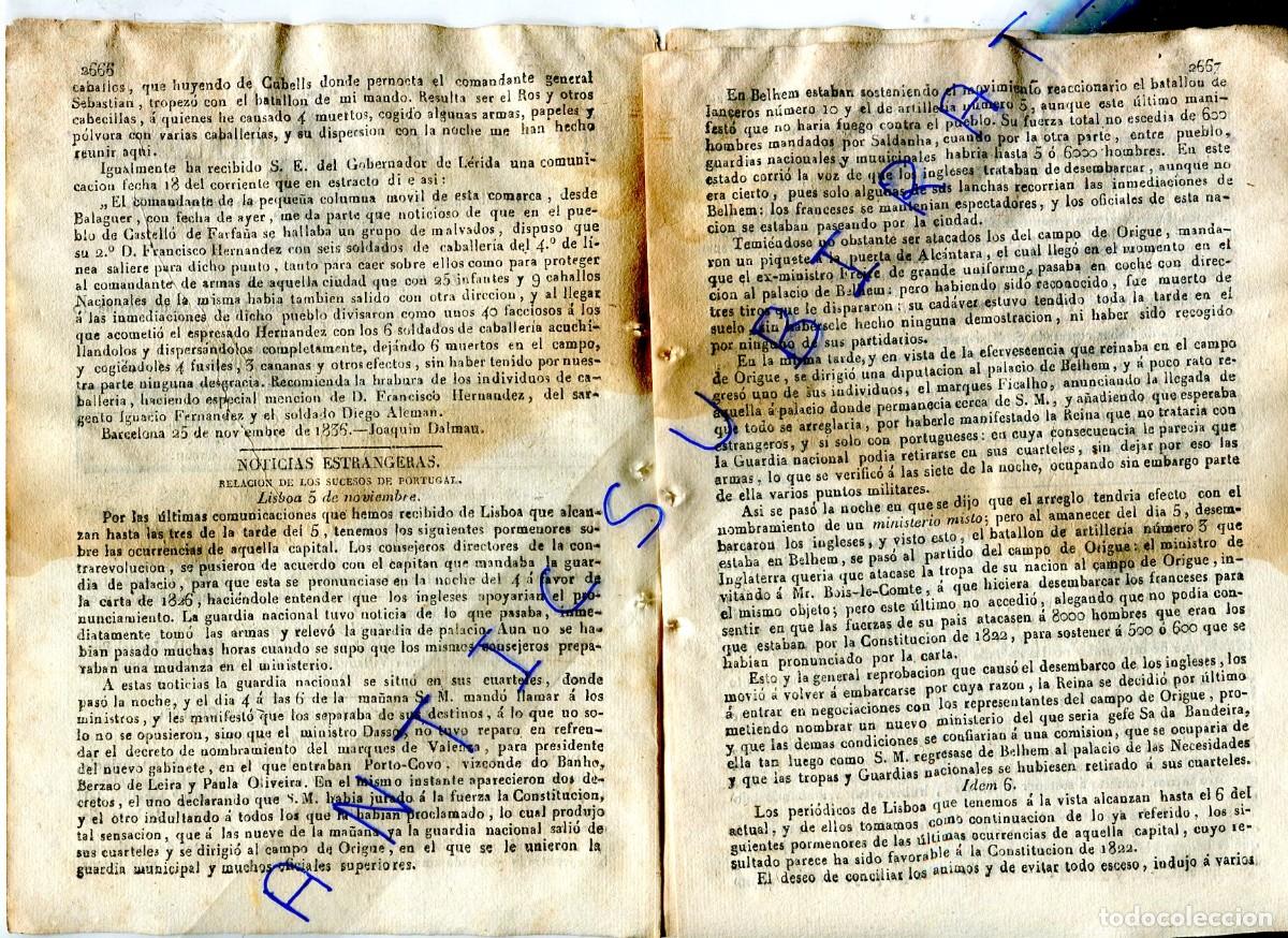 Collezionismo di Riviste e Giornali: DIARIO A&Ntilde;O 1836 LISBOA PORTUGAL VALENZA PORTO-COVO BERZAO DE LEIRA PAULA OLIVEIRA GUERRA ORIGUE