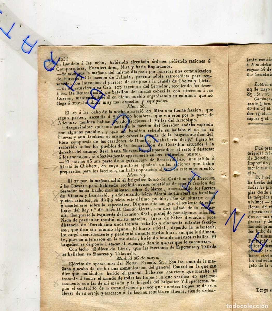 Collection Magazines and Newspapers: DIARIO A&Ntilde;O 1837 PRIMERA GUERRA CARLISTA EN ADEMUZ VILLAR DEL ARZOBISPO CUEVAS ALCALA DE CHIVERT