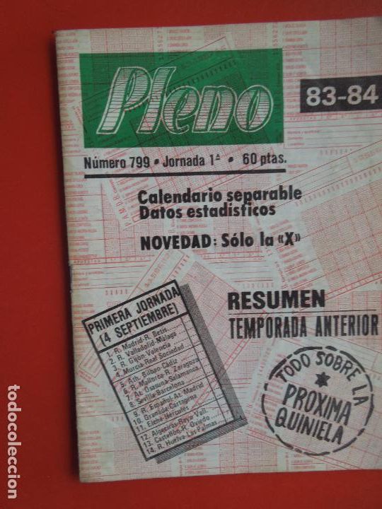Coleccionismo de Revistas y Peri&oacute;dicos: PLENO REVISTA TECNICA PARA QUINIELAS TEMPORADA 83/84 N&ordm; 799 JORNADA 1&ordf; - DATOS ESTADISTICOS