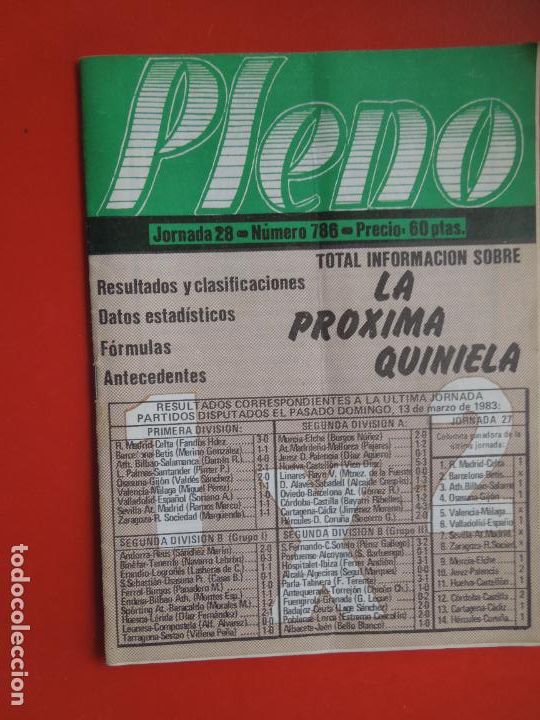 Coleccionismo de Revistas y Peri&oacute;dicos: PLENO REVISTA TECNICA PARA QUINIELAS TEMPORADA 83/84 N&ordm; 786 JORNADA 28 - DATOS ESTADISTICOS