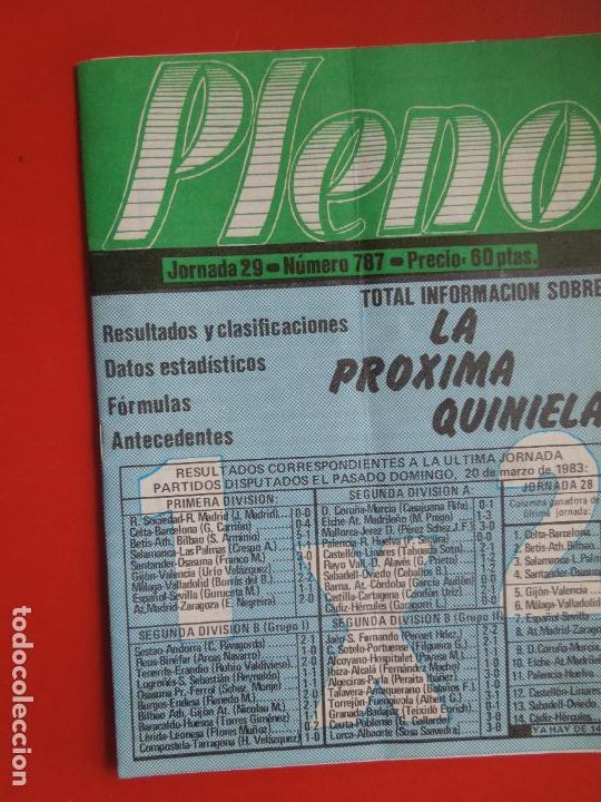 Coleccionismo de Revistas y Peri&oacute;dicos: PLENO REVISTA TECNICA PARA QUINIELAS TEMPORADA 83/84 N&ordm; 787 JORNADA 29 - DATOS ESTADISTICOS