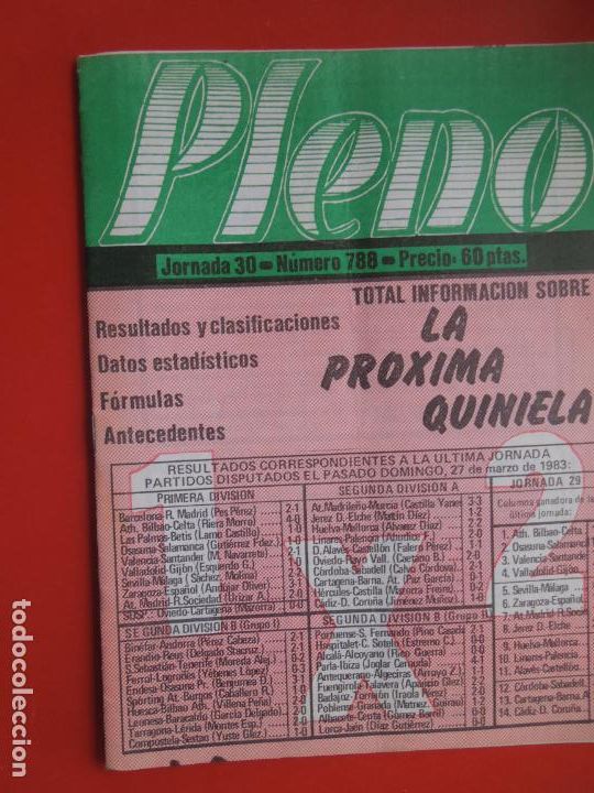 Coleccionismo de Revistas y Peri&oacute;dicos: PLENO REVISTA TECNICA PARA QUINIELAS TEMPORADA 83/84 N&ordm; 788 JORNADA 30 - DATOS ESTADISTICOS