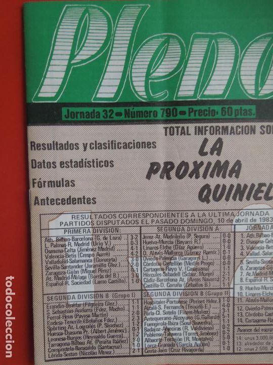 Coleccionismo de Revistas y Peri&oacute;dicos: PLENO REVISTA TECNICA PARA QUINIELAS TEMPORADA 83/84 N&ordm; 790 JORNADA 32 - DATOS ESTADISTICOS