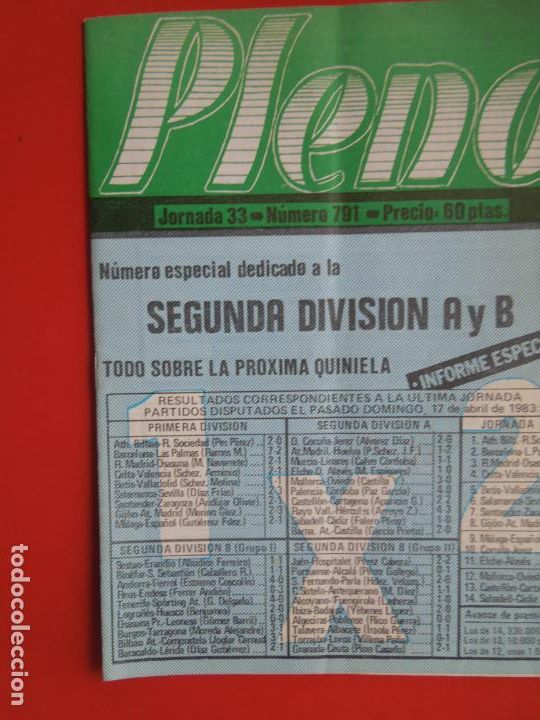 Coleccionismo de Revistas y Peri&oacute;dicos: PLENO REVISTA TECNICA PARA QUINIELAS TEMPORADA 83/84 N&ordm; 791 JORNADA 33 - DATOS ESTADISTICOS