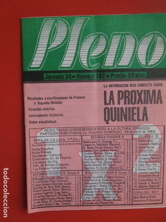 Coleccionismo de Revistas y Peri&oacute;dicos: PLENO REVISTA TECNICA PARA QUINIELAS TEMPORADA 83/84 N&ordm; 792 JORNADA 34 - DATOS ESTADISTICOS
